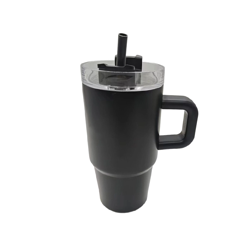 Vaso de acero inoxidable a prueba de fugas con pajita y asa